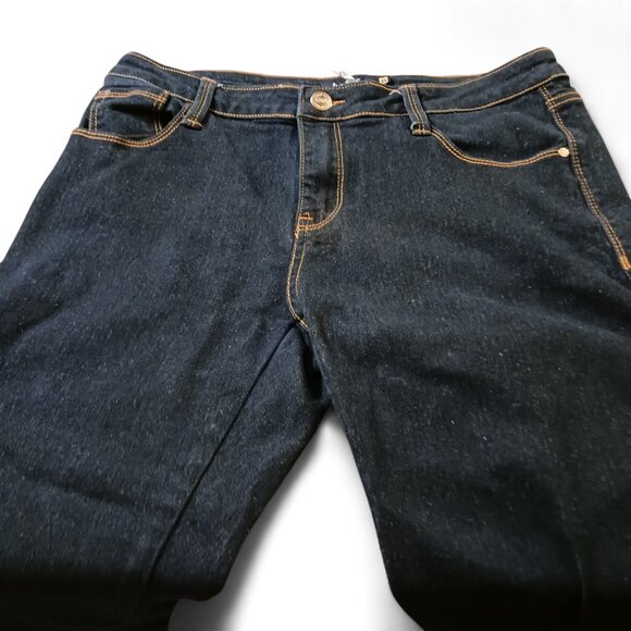 Papaya Dark Wash Cropped Jeans Sz 13 Rolled Hem Gold contrast Stitching - Picture 4 of 10